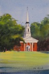 landscape, town, church, green, greenfield village, dearborn, michigan, original watercolor painting, oberst